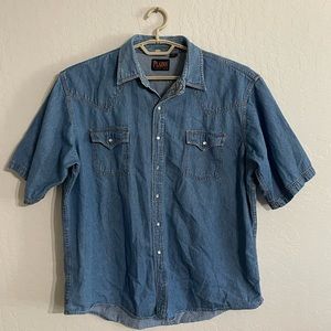 New Plains western wear Short slv blue Jean denim shirt pearl snap pocket cotton